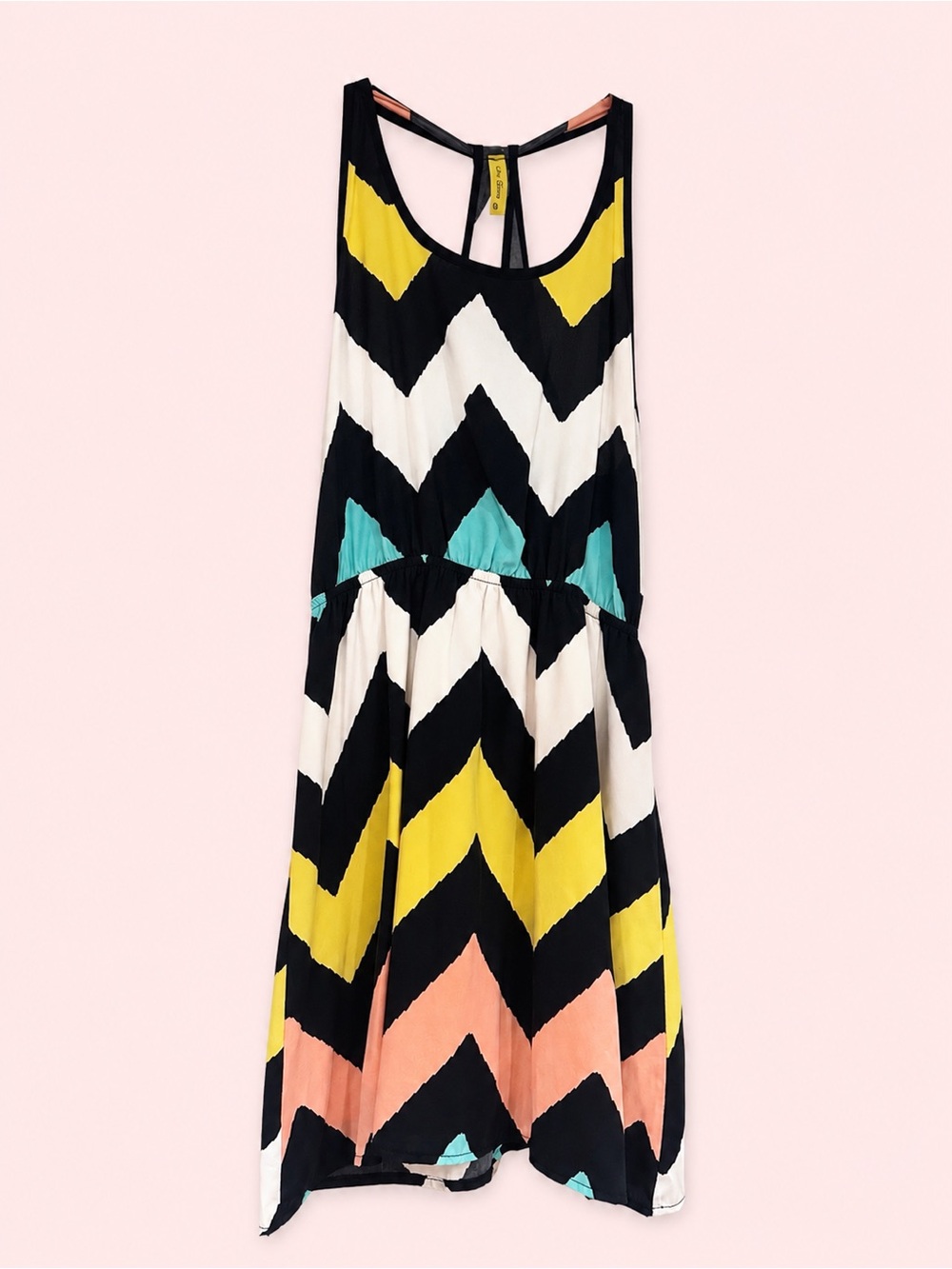 Chevron Tank Dress in Black, White, Yellow, Peach & Teal